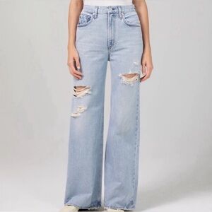 Citizens Of Humanity Light Blue Distressed Wide-Leg Paloma Jeans
